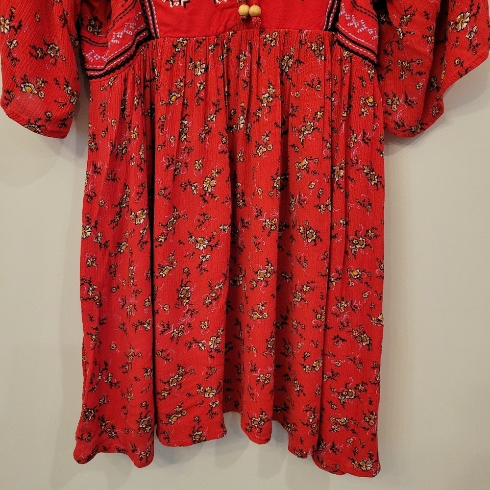 Wonderly Embroidered Floral Red Mini Dress Tunic Size XS - Picture 8 of 10